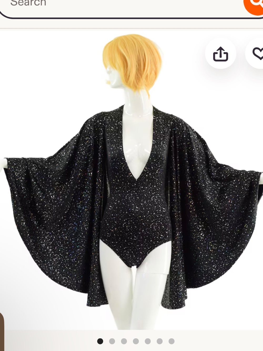 Black Glitter Plunge V-Neck Fan Sleeve Bodysuit